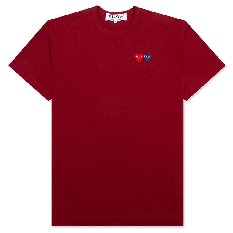 Pre-owned Cdg Play Double Hearts T-shirt Maroon