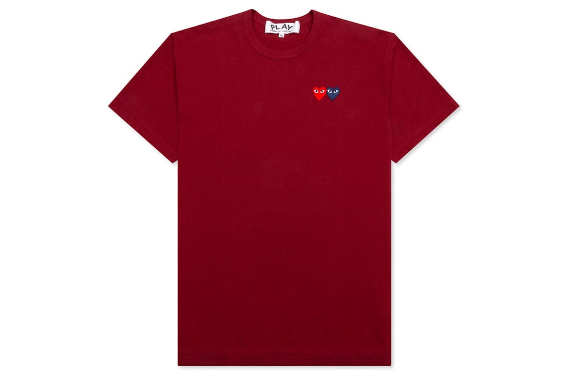 Pre-owned Cdg Play Double Hearts T-shirt Maroon