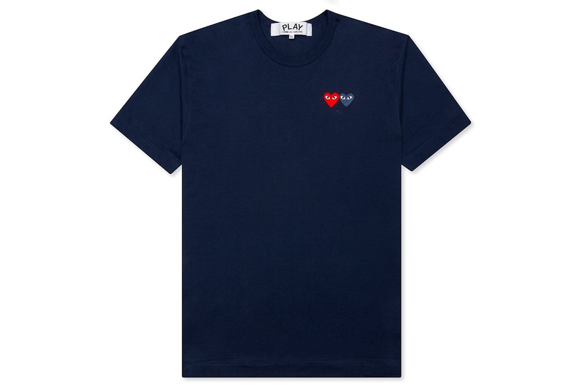 Pre-owned Cdg Play Double Hearts T-shirt Navy