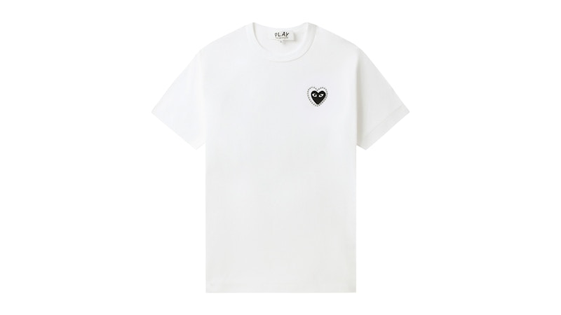 Pre-owned Comme Des Garçons Play Emblem Metalstone Heart Tee Shirt In White/black In Multi