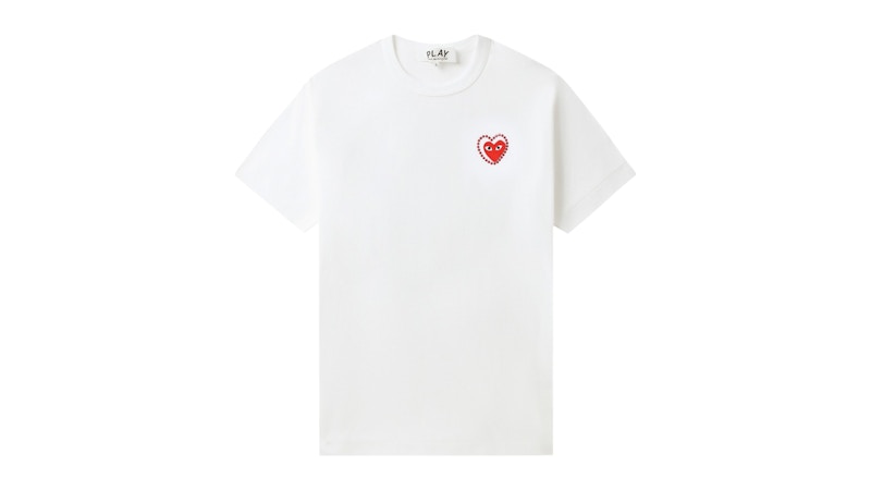Pre-owned Comme Des Garçons Play Emblem Metalstone Heart Tee Shirt In White/red In Multi