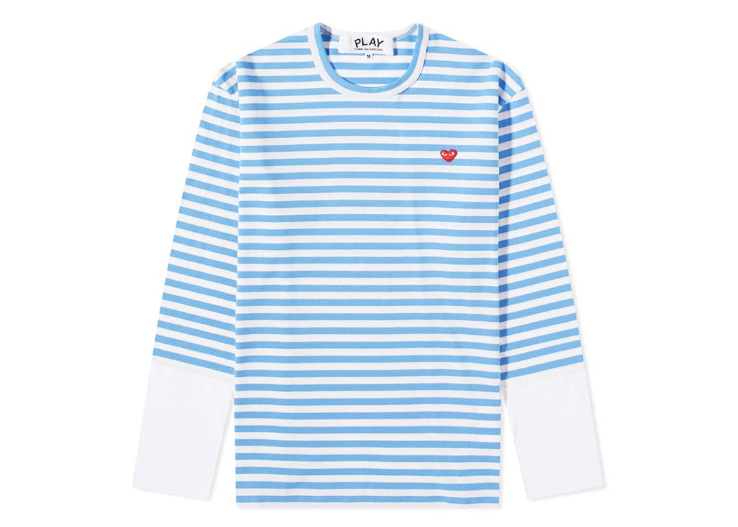 Pre-owned Cdg Play Comme Des Garcons Play Embroidered Logo Striped Long-sleeve Tee Blue/white