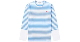 Comme des Garcons Play Embroidered Logo Striped Long-Sleeve Tee Blue/White