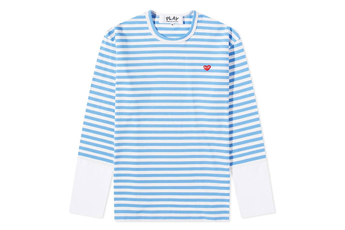 Pre-owned Cdg Play Comme Des Garcons Play Embroidered Logo Striped Long-sleeve Tee Blue/white