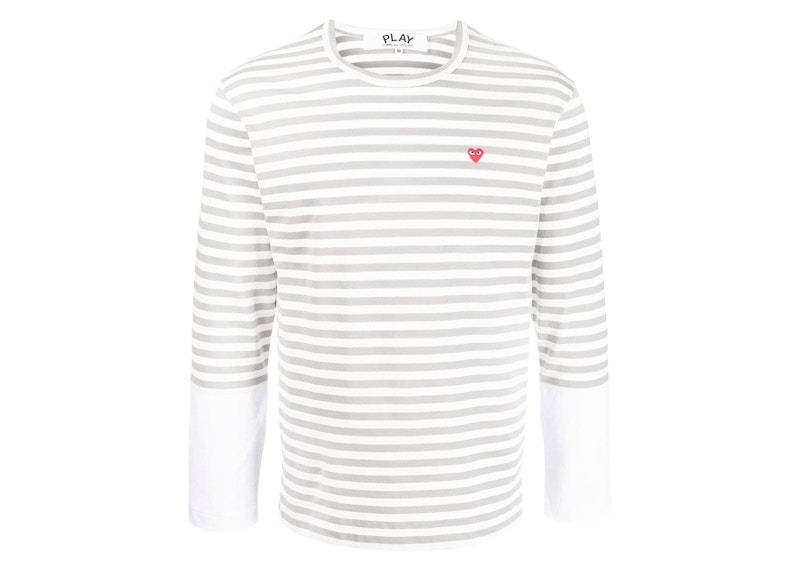 Pre-owned Comme Des Garçons Play Embroidered Logo Striped Longsleeve Tee Shirt In Grey/white