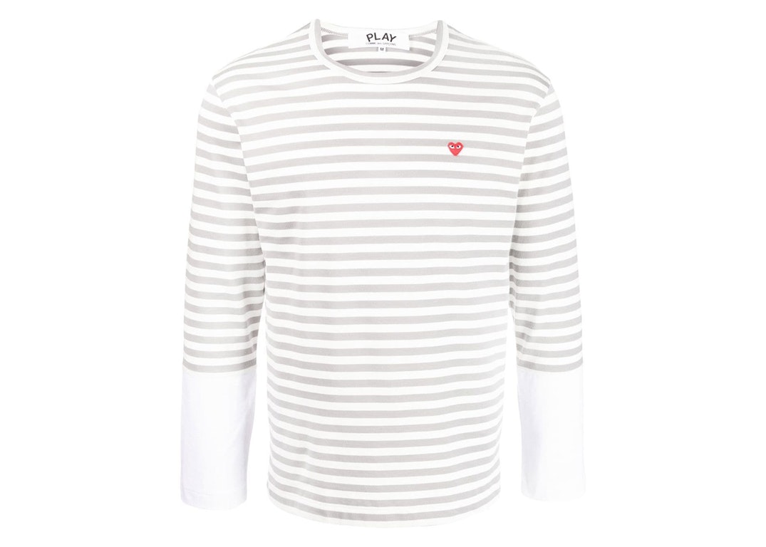 Pre-owned Cdg Play Comme Des Garcons Play Embroidered Logo Striped Long-sleeve Tee Grey/white