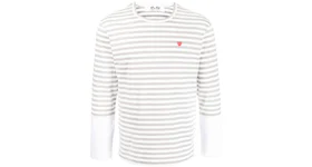 Comme des Garcons Play Embroidered Logo Striped Long-Sleeve Tee Grey/White