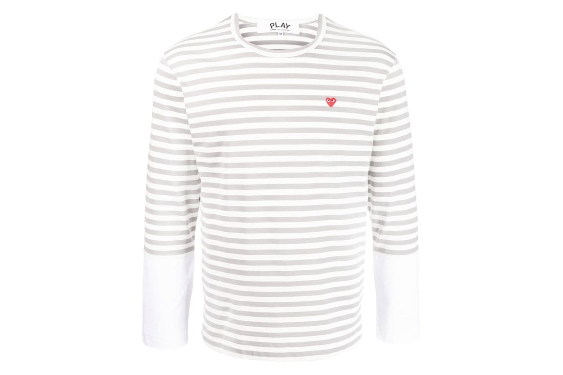 Pre-owned Cdg Play Comme Des Garcons Play Embroidered Logo Striped Long-sleeve Tee Grey/white