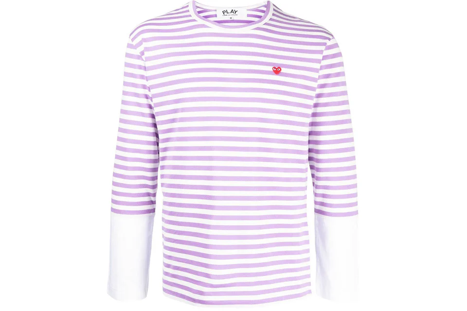 Comme des Garcons Play Embroidered Logo Striped Long-Sleeve Tee Purple/White
