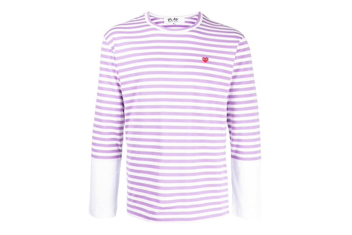 Pre-owned Cdg Play Comme Des Garcons Play Embroidered Logo Striped Long-sleeve Tee Purple/white