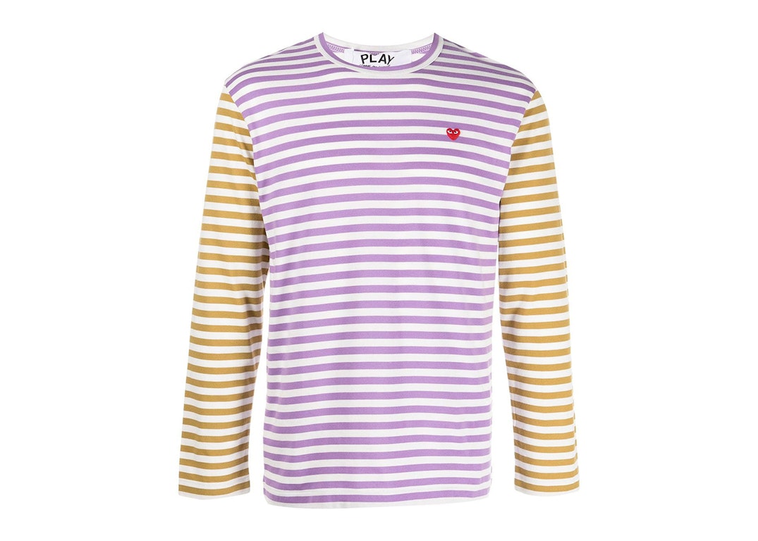 Pre-owned Cdg Play Comme Des Garcons Play Embroidered Logo Striped Long-sleeve Tee Purple/yellow