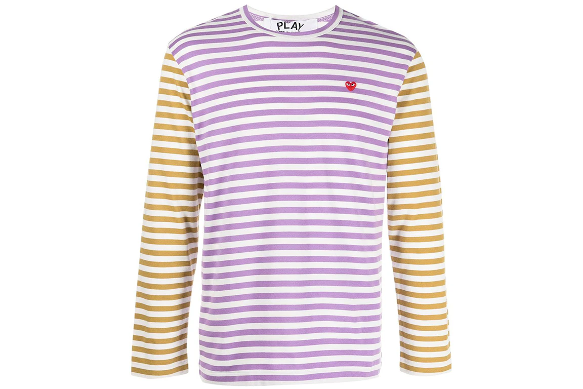 CDG Play Embroidered Logo Striped Long-Sleeve Tee Purple/Yellow