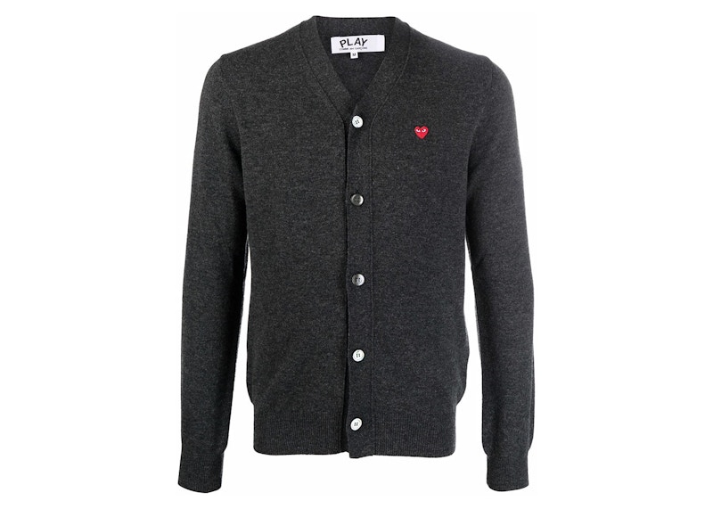 Pre-owned Comme Des Garçons Play Fine Knit Wool Cardigan In Dark Grey/red