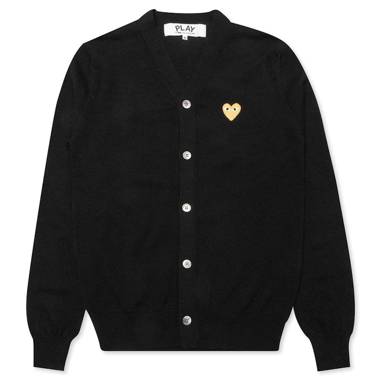 Pre-owned Cdg Play Gold Heart Knit Cardigan Sweater Black
