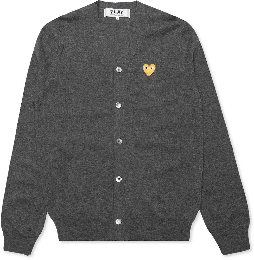 Comme des Garcons Play Gold Heart Knit Cardigan Sweater Grey Men's - GB