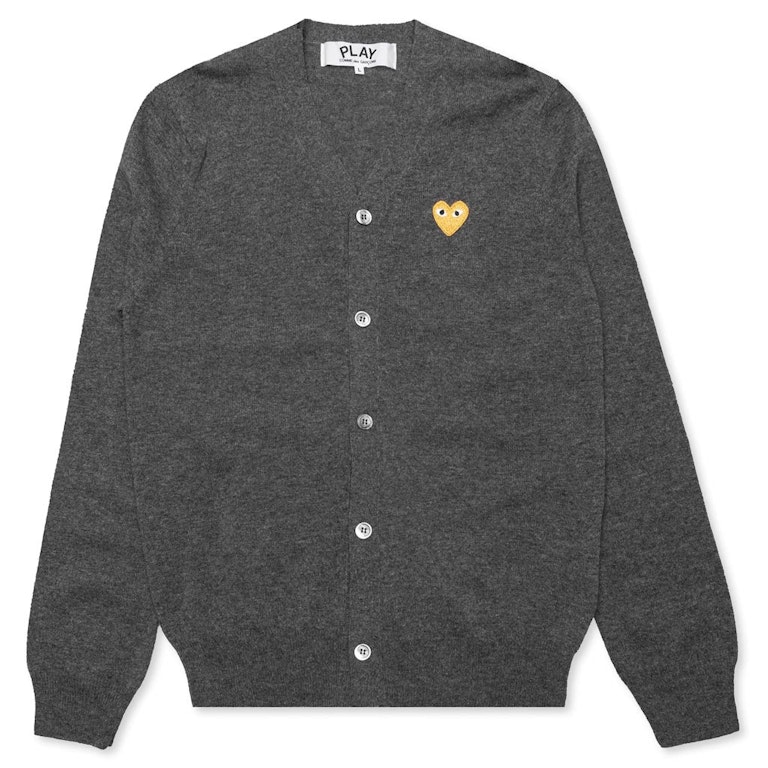 Pre-owned Cdg Play Gold Heart Knit Cardigan Sweater Grey