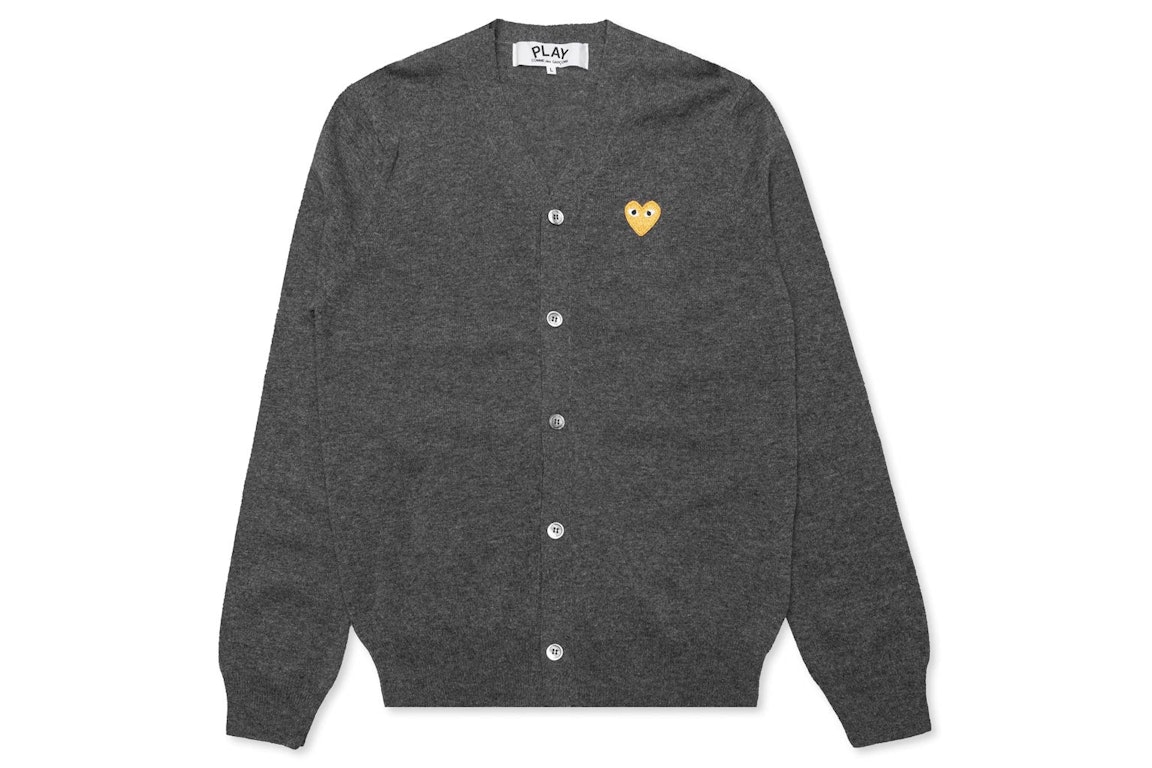 Pre-owned Cdg Play Gold Heart Knit Cardigan Sweater Grey