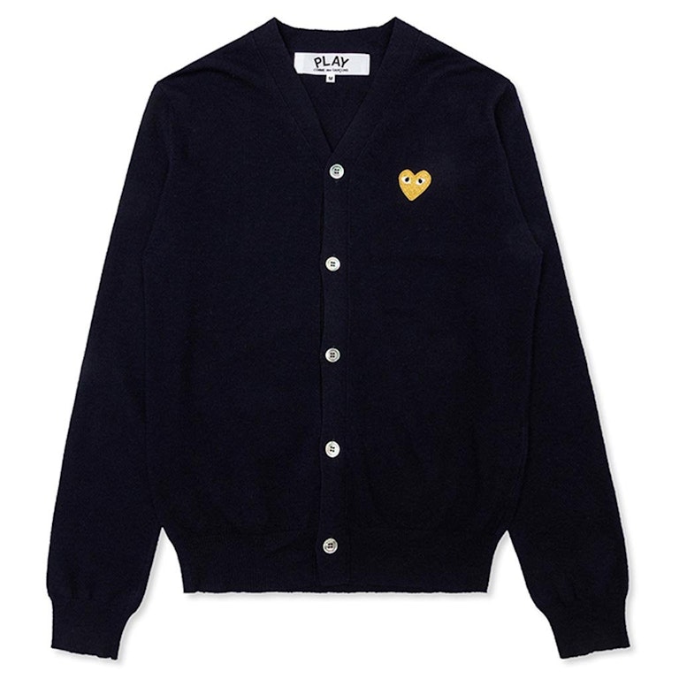 Pre-owned Cdg Play Gold Heart Knit Cardigan Sweater Navy