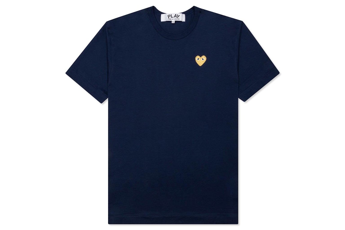 Pre-owned Cdg Play Gold Heart T-shirt Navy