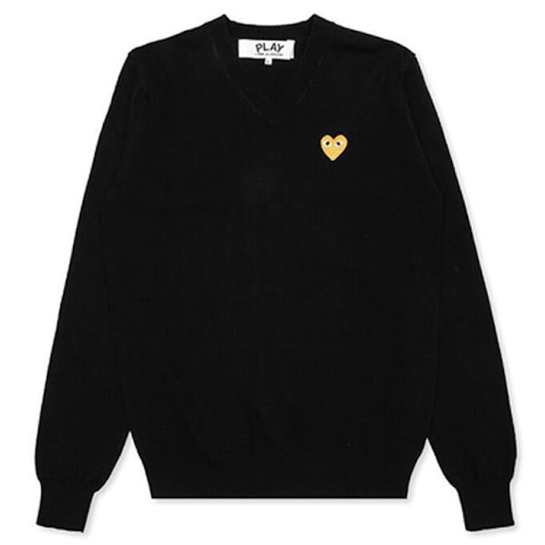 Pre-owned Cdg Play Gold Heart V Neck Sweater Black