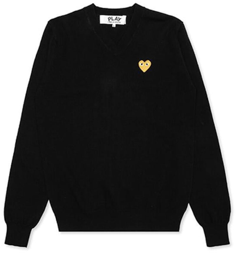 Comme des Garcons Play Gold Heart V Neck Sweater Black US
