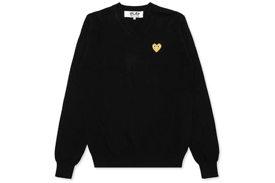 Comme des Garcons PLAY Gold Heart V Neck Sweater Black