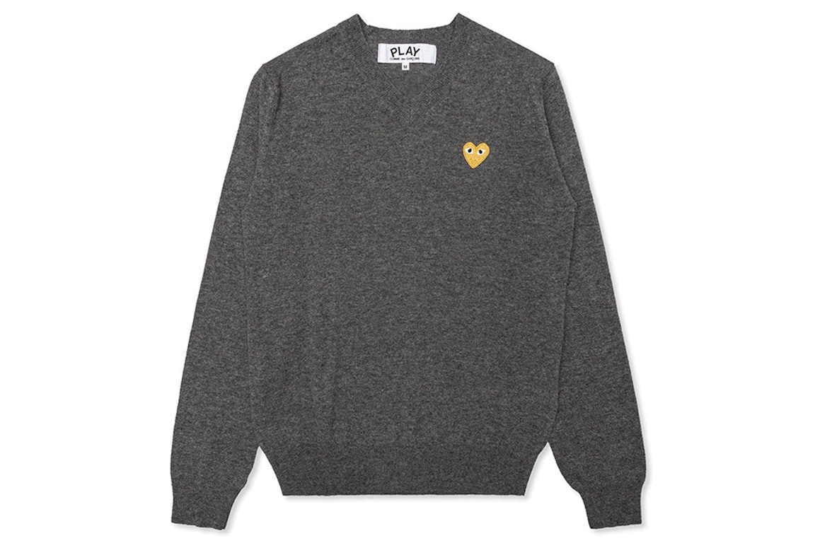 Pre-owned Cdg Play Gold Heart V Neck Sweater Grey