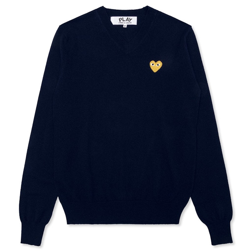 Comme des Garcons Play Gold Heart V Neck Sweater Navy メンズ - JP