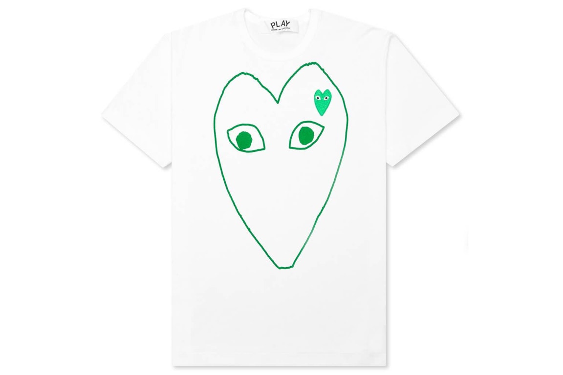 Pre-owned Cdg Play Green Emblem Outline T-shirt White