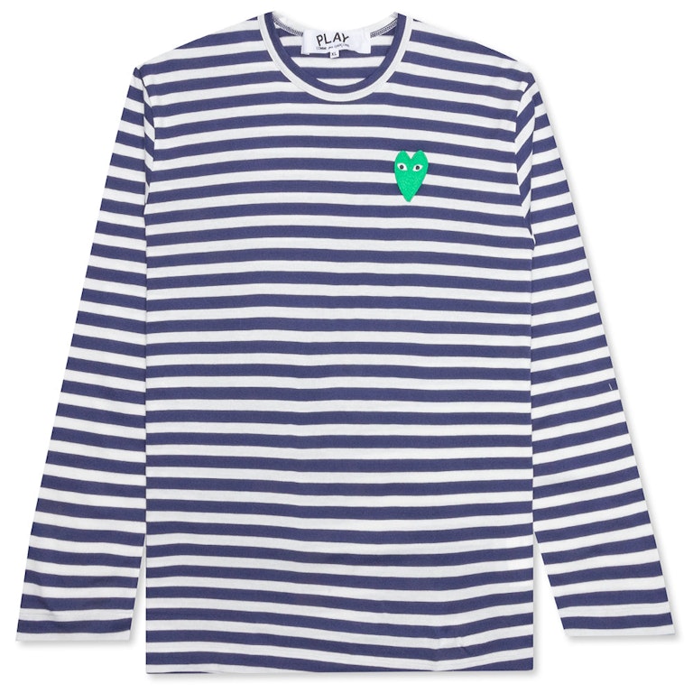 Pre-owned Cdg Play Comme Des Garcons Play Green Emblem Striped L/s T-shirt Navy/white
