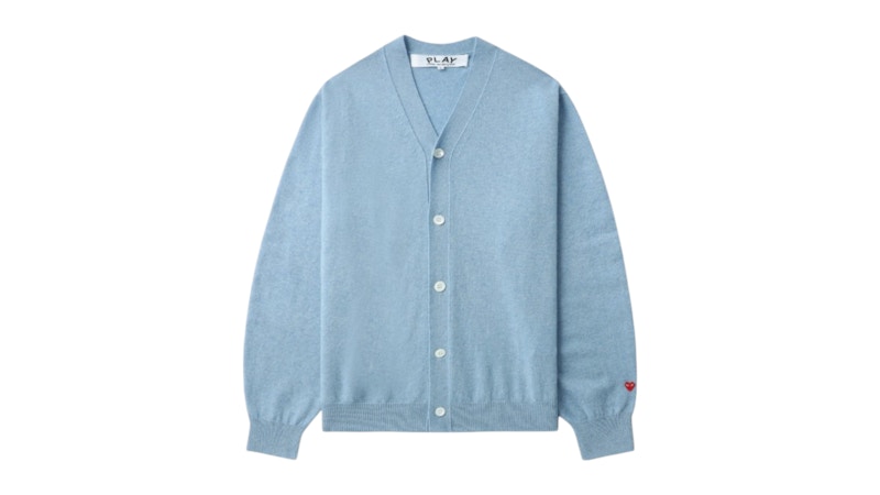 Pre-owned Comme Des Garçons Play Heart Logo Cardigan Sweater In Sky Blue