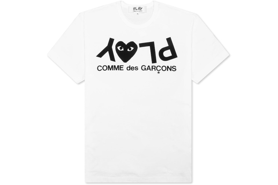 Comme Des Garcons Play Inverted Text T Shirt White Comme Des Garcons Play Inverted Text T Shirt White