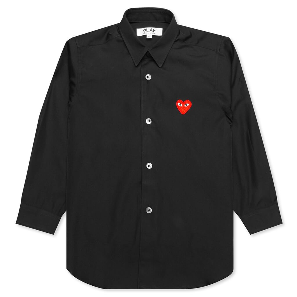Comme des Garcons PLAY Kid's Red Emblem Button Up Shirt Black -
