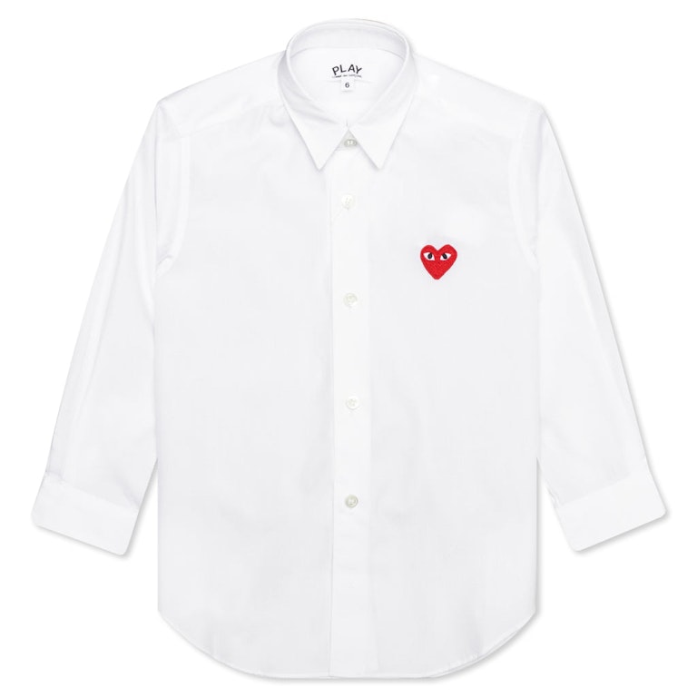 Pre-owned Cdg Play Comme Des Garcons Play Kid's Red Emblem Button Up Shirt White