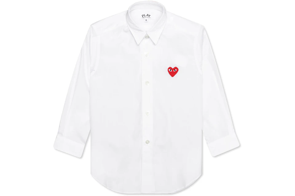 CDG Play Kid's Red Emblem Button Up Shirt White