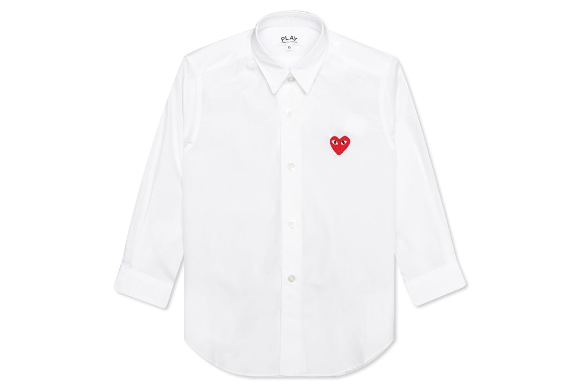 Pre-owned Cdg Play Comme Des Garcons Play Kid's Red Emblem Button Up Shirt White