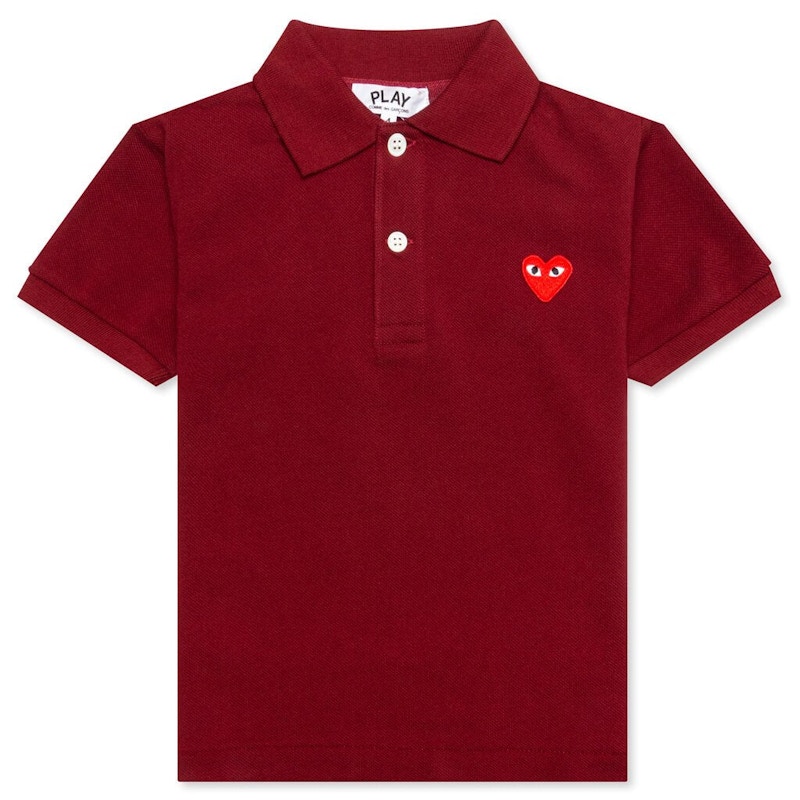 Pre-owned Comme Des Garçons Play Kid's Red Emblem Polo Shirt In Burgundy