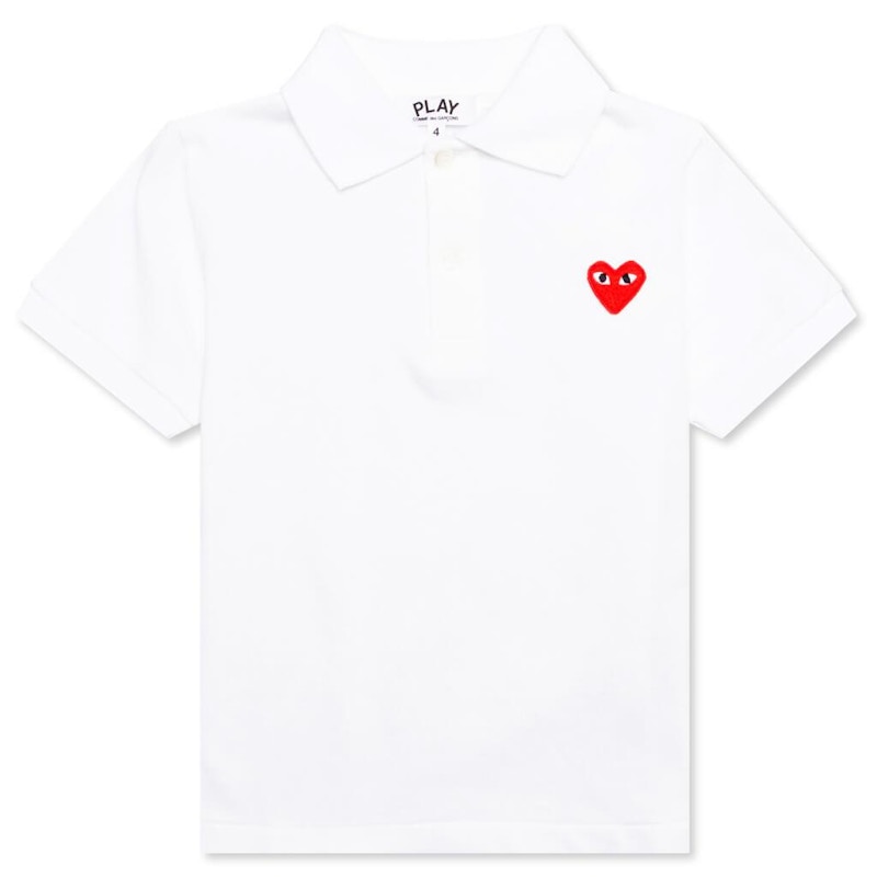 Pre-owned Comme Des Garçons Play Kid's Red Emblem Polo Shirt In White