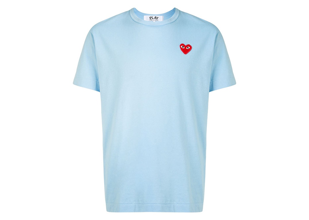 Pre-owned Cdg Play Comme Des Garcons Play Logo Embroidered Tee Baby Blue/red