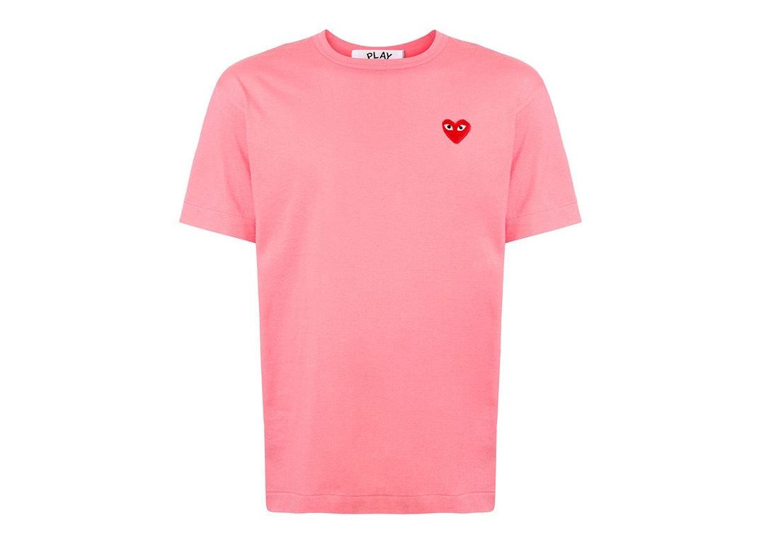 Pre-owned Cdg Play Comme Des Garcons Play Logo Embroidered Tee Baby Pink/red