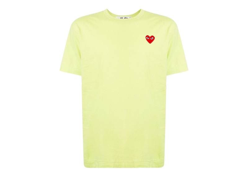 Pre-owned Comme Des Garçons Play Logo Embroide Tee Shirt In Lime/red In Multi
