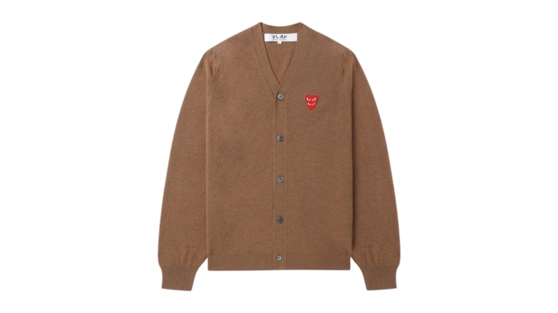 Pre-owned Comme Des Garçons Play Merged Heart Emblem Vneck Cardigan Sweater In Brown