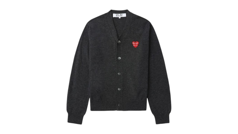 Pre-owned Comme Des Garçons Play Merged Heart Emblem Vneck Cardigan Sweater In Grey In Gray