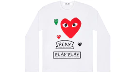 CDG Play Multi Logo Red Heart Long Sleeve T-shirt White