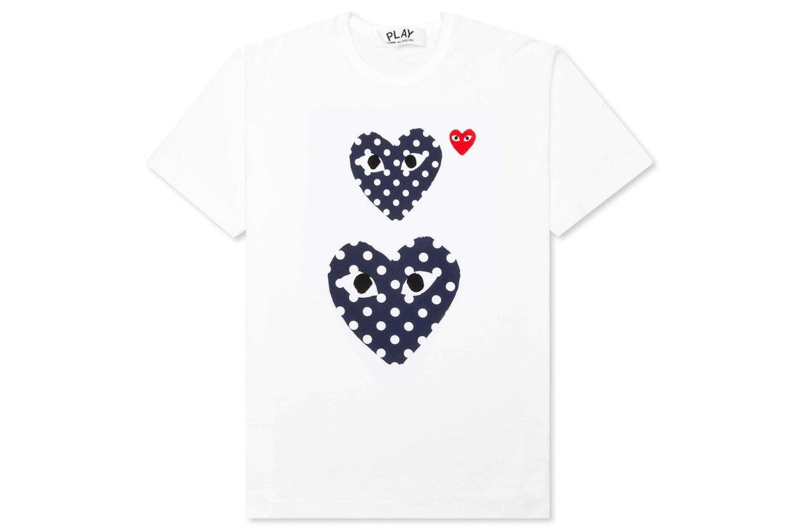 Pre-owned Cdg Play Navy Polka Dot Duo T-shirt White
