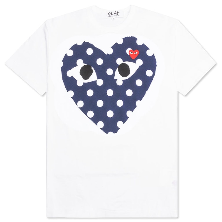 Pre-owned Cdg Play Navy Polka Dot Full Heart T-shirt White