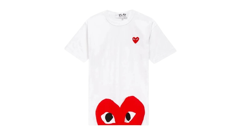 Pre-owned Comme Des Garçons Play P1t034 Play Red Heart T-shirt In White
