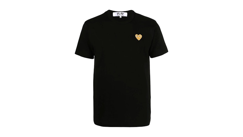 Pre-owned Comme Des Garçons Play P1t216 Play Gold Heart T-shirt In Black