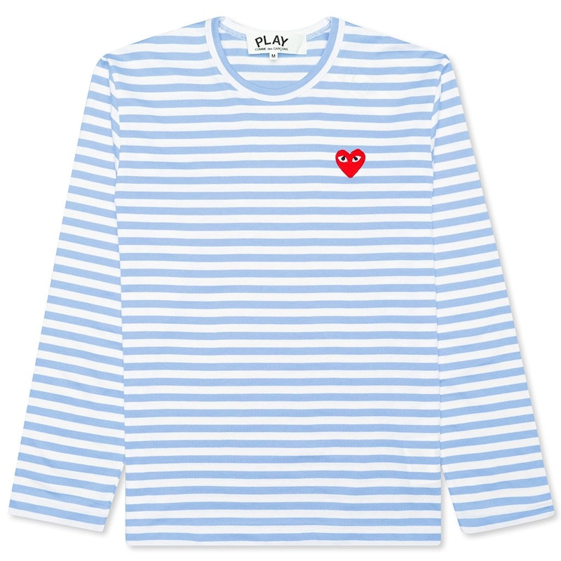 blue and white comme des garcons shirt