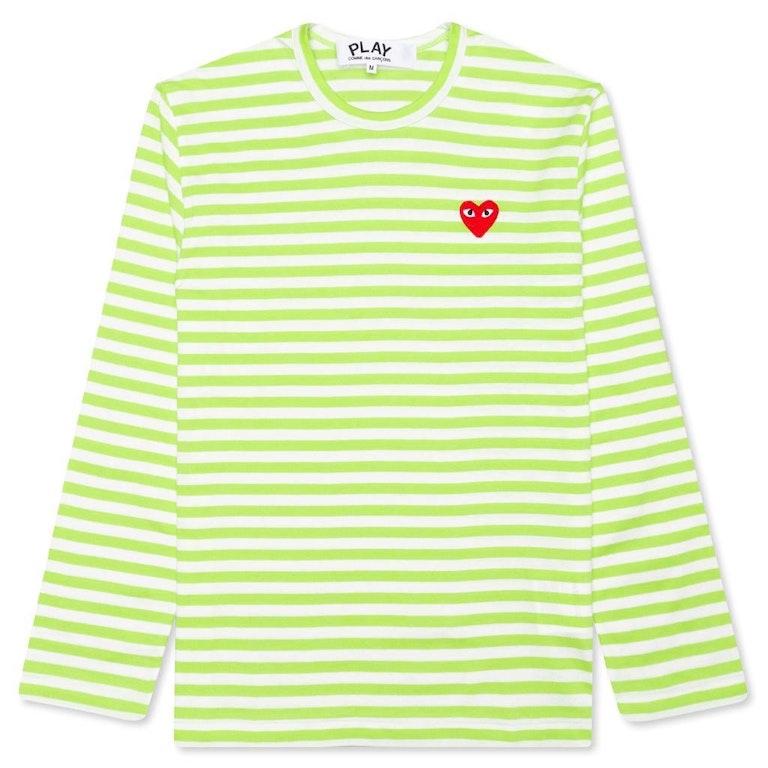 Pre-owned Cdg Play Comme Des Garcons Play Pastelle Striped L/s T-shirt Green/white